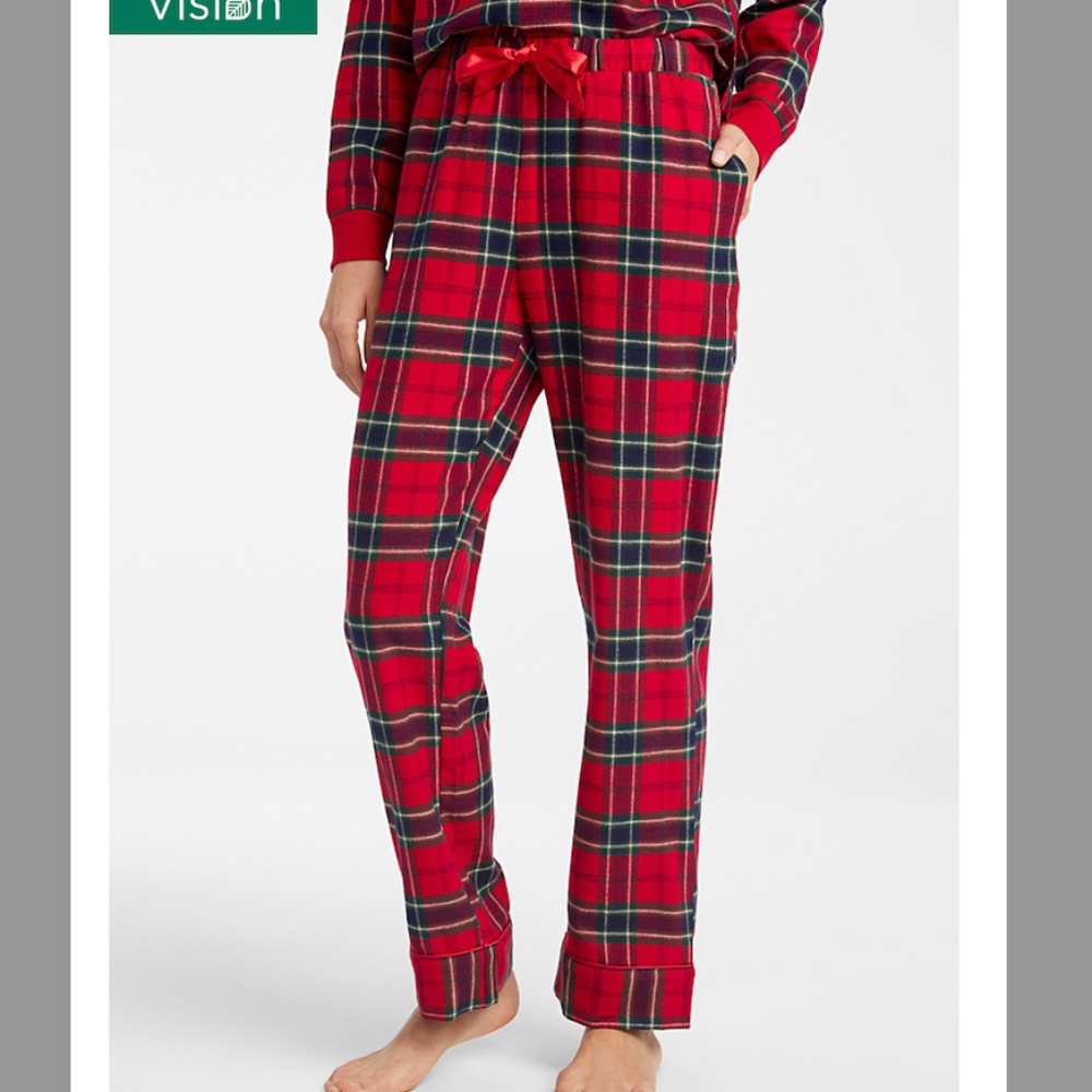 Red tartan organic cotton cabin lounge check pants NWT